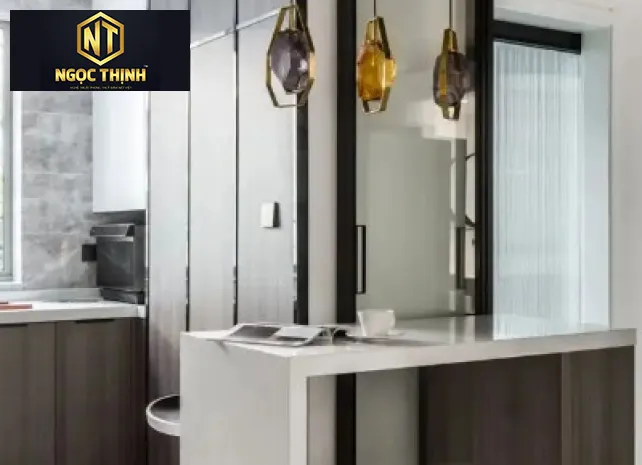 Xưởng Nội Thất Ngọc Thịnh Long Thành - Bình dương - THIẾT KẾ TỦ BẾP CÓ QUẦY BAR BẰNG GỖ CÔNG NGHIỆP ĐẸP